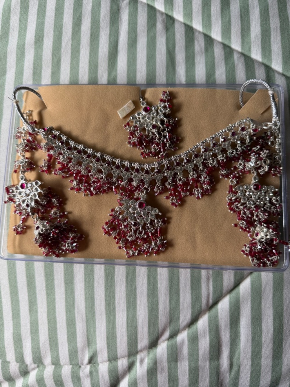 Silver-Tone Necklace Set with Magenta Accents